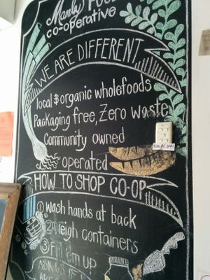 sign at Manly Food Co-operative in Manly