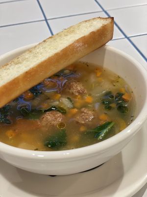 minestrone soup with bread.   at You Are What You Eat in Seoul