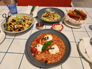 All food with free water. Latte is given upon leaving reviews on Naver map at You Are What You Eat in Seoul