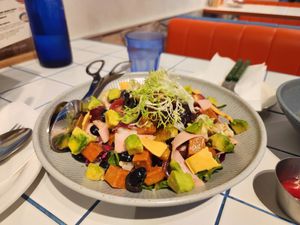 Salad with veg meat at You Are What You Eat in Seoul