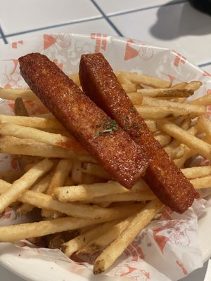 Vegan luncheon meat & french fries  at You Are What You Eat in Seoul
