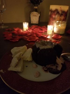 Molten Lava Cake with Whipped Rose Cream at Shojin - Culver City in Culver City