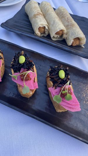 “Crab” cake hand roll & Inari   at Shojin - Culver City in Culver City