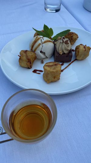 Tempera bananas with chocolate mousse cake & ice cream  at Shojin - Culver City in Culver City