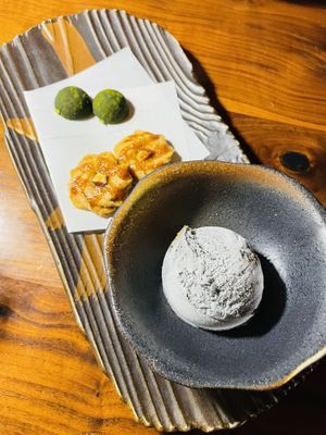Taste of gion/ matcha truffle, miso cookies, black sesame ice cream  at Shojin - Culver City in Culver City