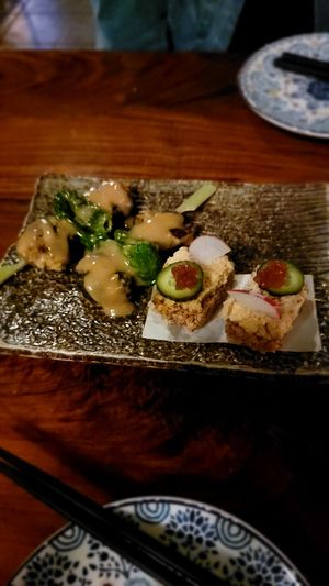 Rock shrimp skewers and crispy tuna rice at Shojin - Culver City in Culver City