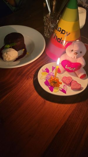Chocolate lava cake and birthday celebration plate at Shojin - Culver City in Culver City