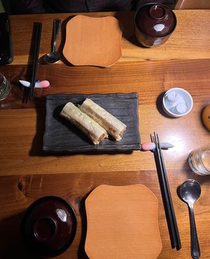 Hand roll and truffle miso soup  at Shojin - Culver City in Culver City