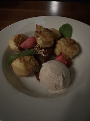 Banana tempura with chocolate mousse cake   at Shojin - Culver City in Culver City