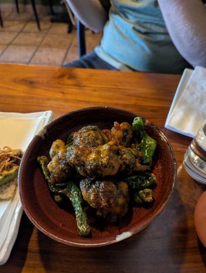 Tempura spicy broccoli and shishito peppers at Shojin - Culver City in Culver City