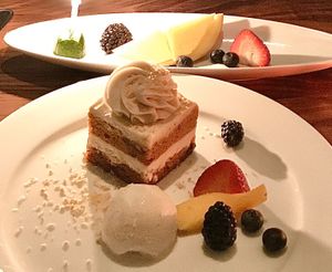 Layered cake dessert w/ vanilla ice cream  at Shojin - Culver City in Culver City