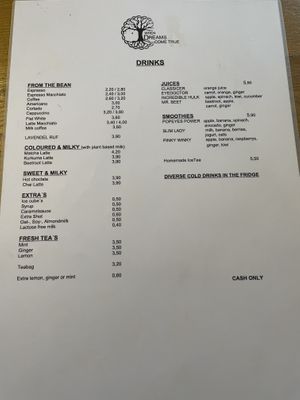English drinks menu  at When Dreams Come True in Berlin
