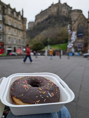 Chocolate sprinkles donuts at Kilted Donut in Edinburgh