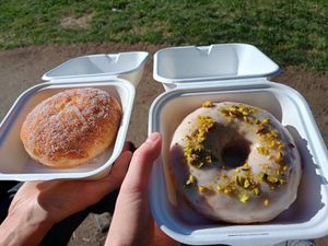 Jammy and pistachio at Kilted Donut in Edinburgh