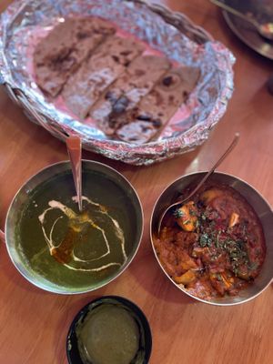 Plain palak, tofu tikka masala, roti  at Ahaara Veda Indian in Koh Phangan