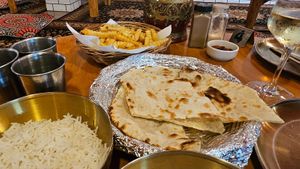 Naan bread, fries and rice at Ahaara Veda Indian in Koh Phangan