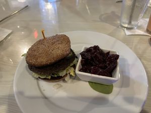 Walnut Burger w/ side of beets  at The Jungle in Melbourne