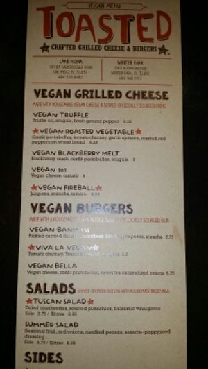 Vegan menu November 2015 at Toasted in Winter Park