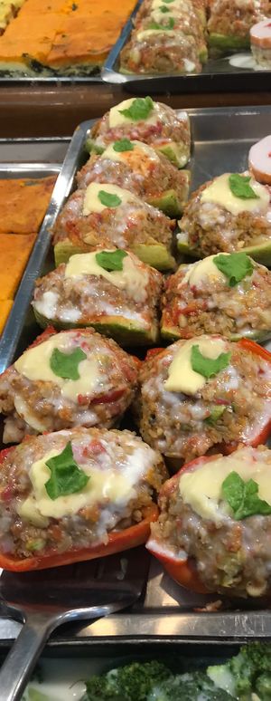 Zucchini and bell pepper stuffed with rice and cheese - 🥛 lacto vegetarian   at Ever Green in Mendoza