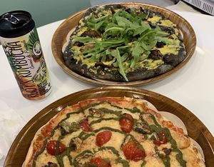 Pesto (bottom) and truffle (top) at Mayse Pizzeria in Kowloon