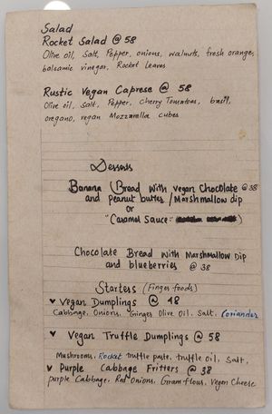 Menu for salad, desserts, starters at Mayse Pizzeria in Kowloon