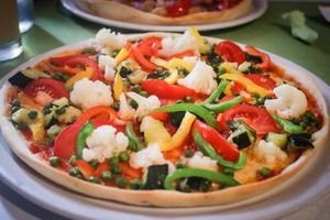 pizza vegana due - mix of seasonal vegetables at Pizzeria Macondo in Trebon