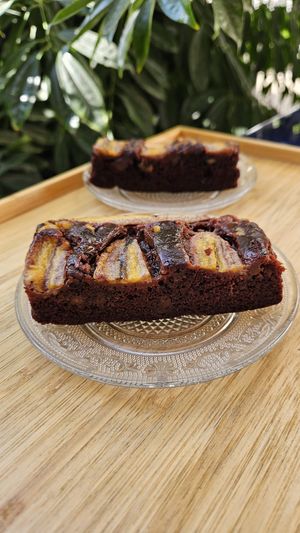 Vegan Choco and Banana poundcake with walnuts at Cafeteria Kasa Hanaka in Barcelona