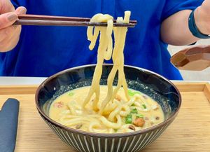 Corn cream Udon with Tofu  (Availble from Apr- May 2024) at Cafeteria Kasa Hanaka in Barcelona