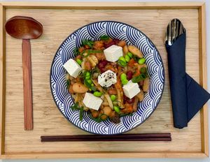 White bean with Tofu Udon (Availble till Apr 2024) at Cafeteria Kasa Hanaka in Barcelona
