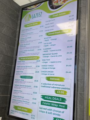 Menu for prosperity   at Lazeez Falafel Salad Bar in Durham