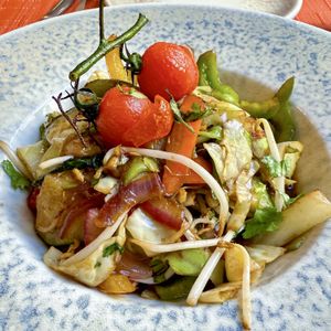 Vegetable wok, comes with a bowl of rice  at Restaurant Alchemy  in Mallorca