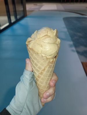 Pumpkin spice in a waffle cone at Legendairy Cookies 'N Creamery in Appleton