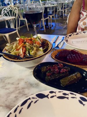Stuffed leaves, salad, beetroot pickles  at Chefmezze Mersin in Mersin