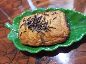 Chocolate puff pastry at FANTASY Vegan Food in Barcelona