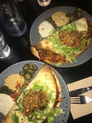 A fresh, filling and delicious dinner. The 'kissadilla' -  Well priced, too! Delicious vegan cheese and jackfruit in the quesadilla with cashew sour cream.  at East St Cafe and Bar in Nelson