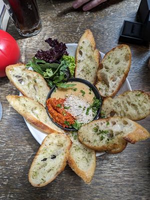 Garlic bread with dips. So yum at East St Cafe and Bar in Nelson
