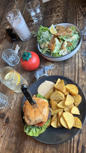 Iced chai and strawberry ginger lemonade with the caesar bowl and beast from da east burg   at East St Cafe and Bar in Nelson