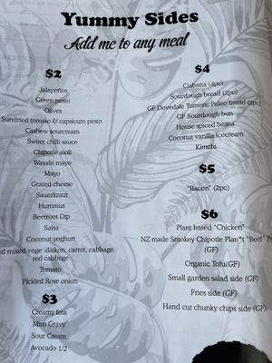 Yummy sides  at East St Cafe and Bar in Nelson