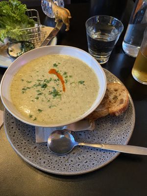 Brocolli and potato soup   at East St Cafe and Bar in Nelson