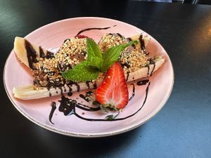 Banana split with chocolate almond ice cream. It was really goodd  at East St Cafe and Bar in Nelson