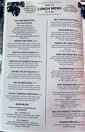 Lunch menu  at East St Cafe and Bar in Nelson