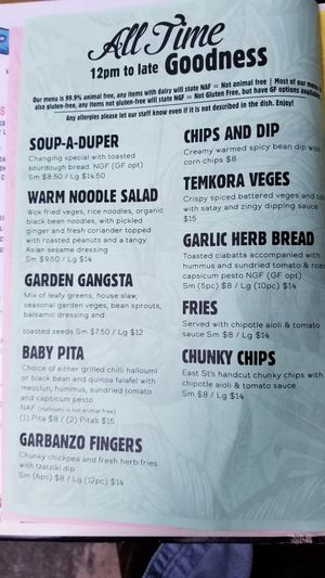 All day menu ~ November '18 at East St Cafe and Bar in Nelson