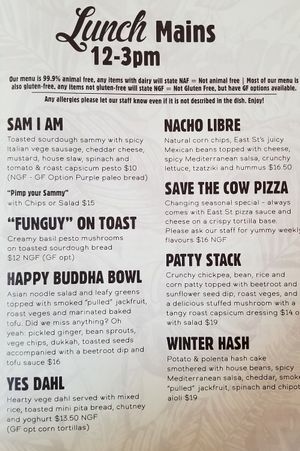 Lunch Menu ~ November '18 at East St Cafe and Bar in Nelson