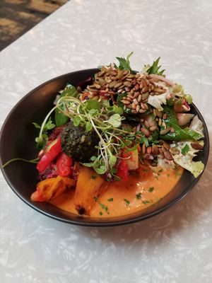 The Patty stack & salad ~ Very good & a good portion size too. at East St Cafe and Bar in Nelson