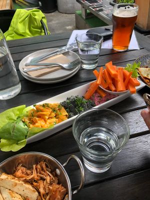 Kimchi, hummus , beetroot dip, pulled jackfruit  at East St Cafe and Bar in Nelson