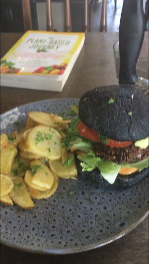 Black bean & quinoa falafel burger at East St Cafe and Bar in Nelson
