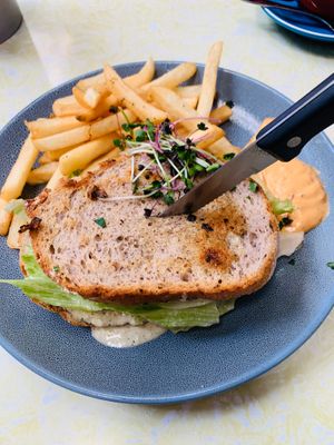 Sam I Am. Delicious sunfed chkn sandwich with Cesar dressing  at East St Cafe and Bar in Nelson