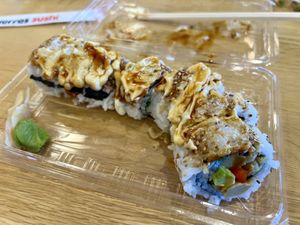 Vegan chicken dragon roll  at St Pierre's Sushi in New Plymouth