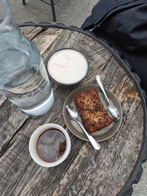 The chocolate banana bread is really good! And the staff speaks good english. at Motors Coffee in Paris