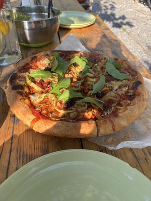 Vegan pizza   at The House in the Village in Pellumbas